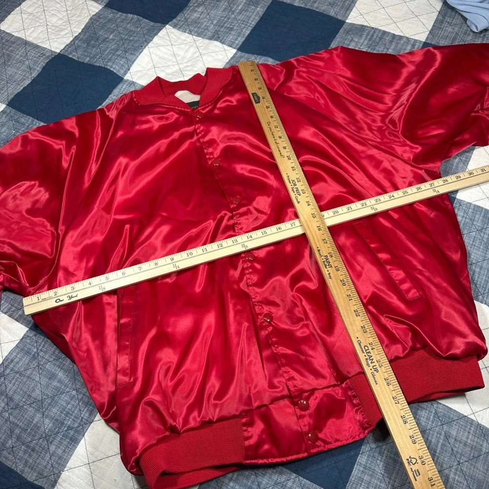 Vintage 80s Satin Bomber Jacket Red XXL Bridgeport Lewis Family Bluegrass Gospel